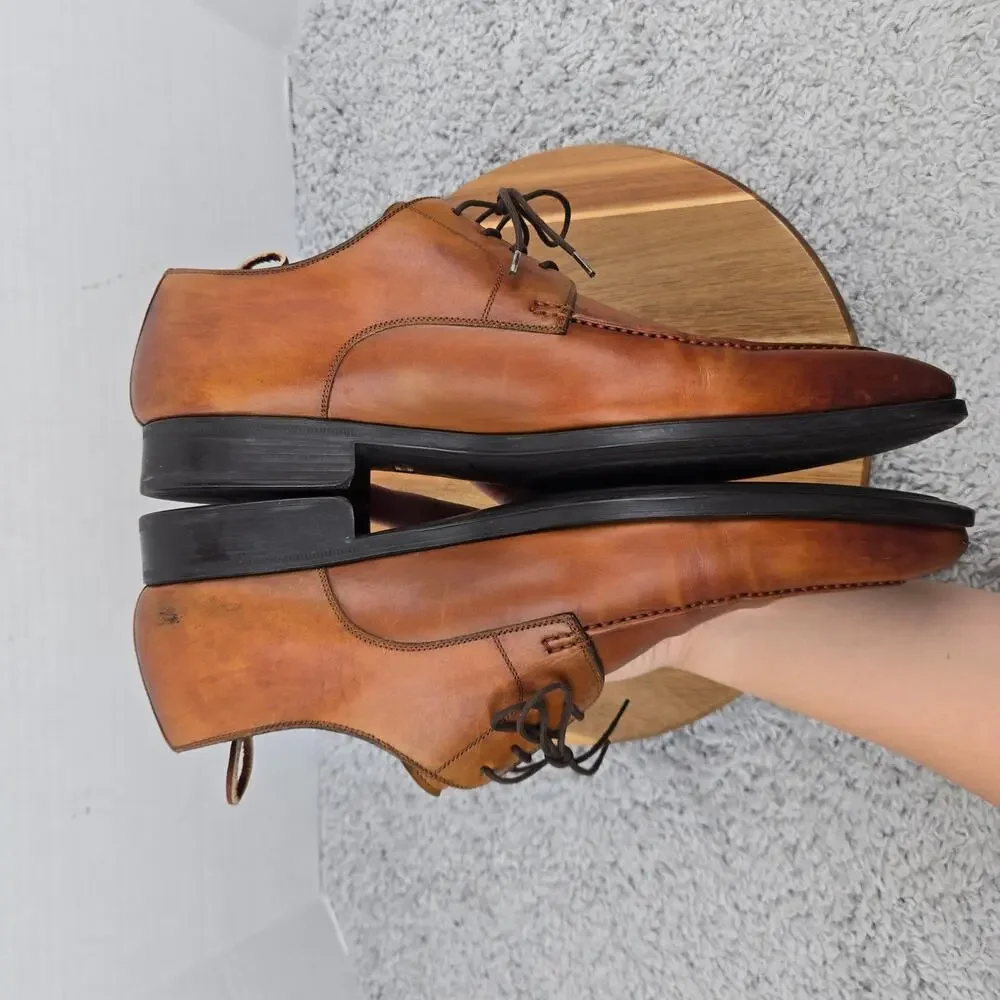 Magnanni Mens 13M Brown Leather Apron Toe Business Casual Oxford Dress Shoe